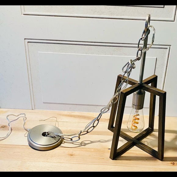 Other - Forrester Teak Wood Nickel 1-Light Geometric Lantern Pendant Farmhouse Progress